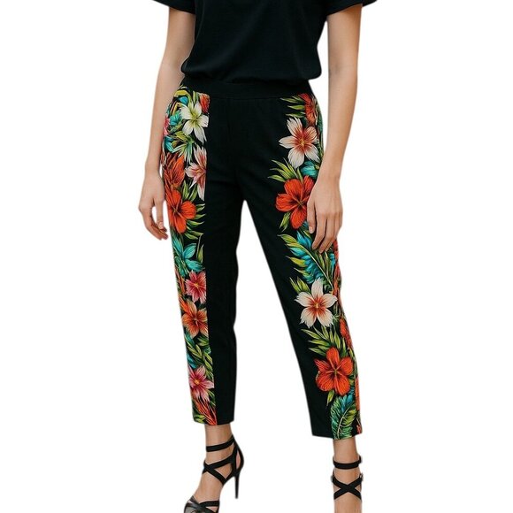 Line & Dot Tropical Floral/Leaf Silk Tapered Leg Cropped Pants size M NWT - Picture 1 of 7